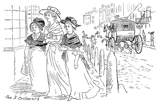 ilustrações de stock, clip art, desenhos animados e ícones de regency senhoras fora de compras - jane austen women victorian style authority