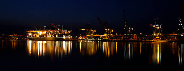 Illuminated cranes stock photo