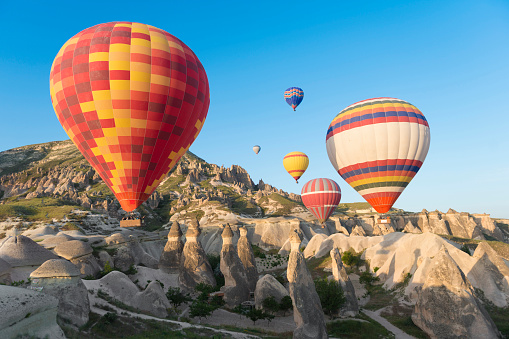 The great tourist attraction of Cappadocia - balloon flight. Cappadocia is known around the world as one of the best places to fly with hot air balloons. Goreme, Cappadocia, Turkey”