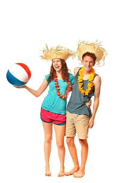 Two Young Spring Breaker Vacation Couple Isolated on White Background