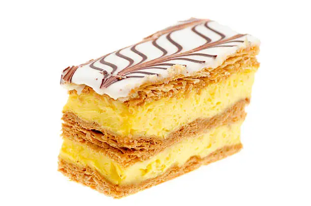 Mille Feuille or Napolean pastry - studio shot with a white background