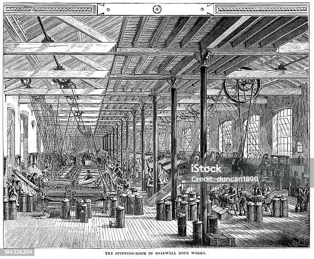 Vetores de Sala De Spinning No Shadwell Corda Fábrica e mais imagens de Revolução industrial - Revolução industrial, Indústria, Século XIX