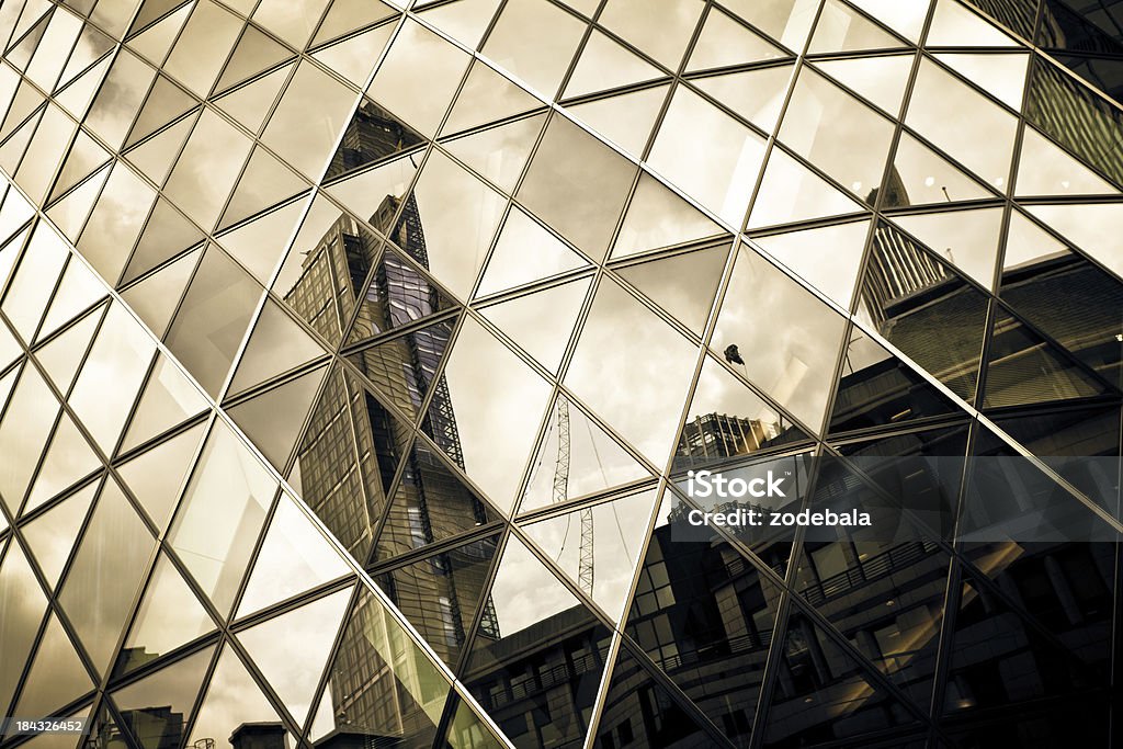 Futuristic Architecture Detail, Glass Skyscraper Detail of skyscraper  in London Gold Colored Stock Photo