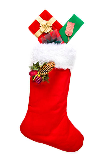 istock Christmas stocking with gifts on white background 184328074