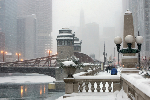 Snowy winter day in center city Philadelphia