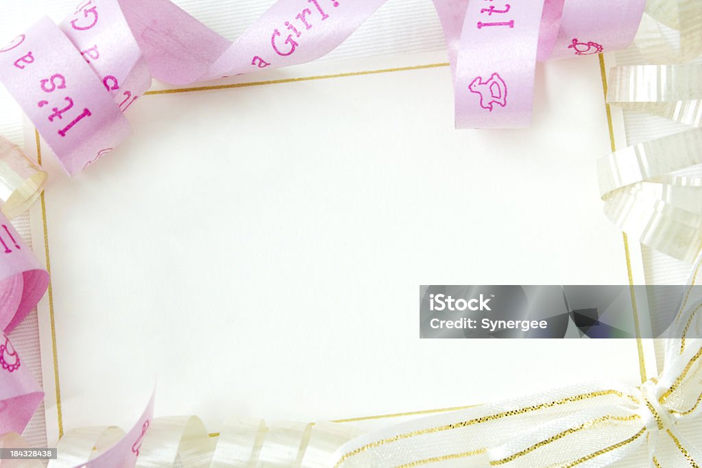 Baby shower card A blank greeting card with ribbons for a new baby girl. Baby Shower Stock Photo