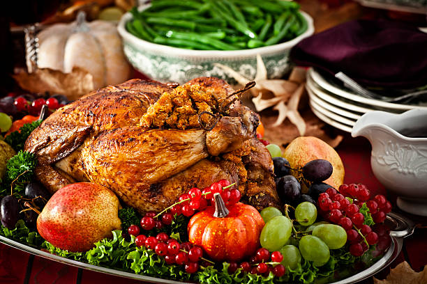 Thanksgiving Dinner with Stuffed Turkey and Side Dishes
