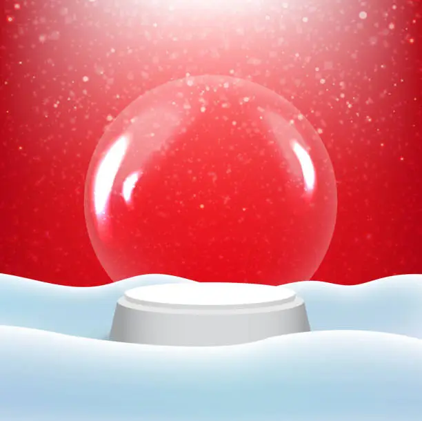 Vector illustration of Christmas Snow Globe Red Background