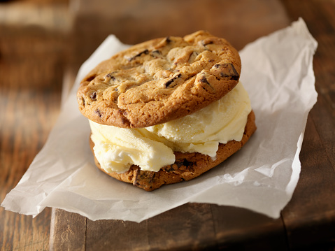 Chocolate Chip Cookie Ice Cream Sandwiches With Vanilla Ice Cream -Photographed on Hasselblad H3D-39mb Camera
