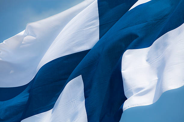 crispy finnish flag - finsk flagga bildbanksfoton och bilder