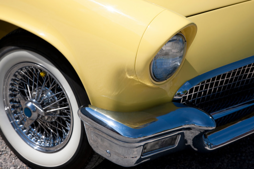 detail of a yellow American classic car, 