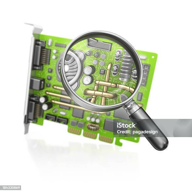 Computer Card And Loupe Stock Photo - Download Image Now - Circuit Board, Computer Equipment, Computer Graphic