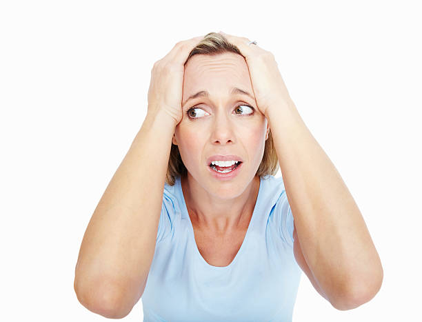 istock Frustrated woman with hands on head 184332510