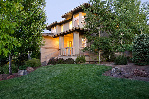 istock Twilight exterior of home and landscape 184332593