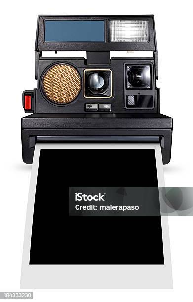 Instant Camera With A Blank Photo Coming Out Stock Photo - Download Image Now - Camera - Photographic Equipment, Instant Camera, Instant Print Transfer