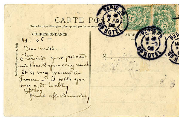 tarjeta postal contabilizada en parís, 1906 - postage stamp postmark mail paris france fotografías e imágenes de stock