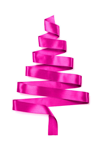 Ribbon christmas tree Christmas tree made of from pink ribbon on white background pink christmas tree stock pictures, royalty-free photos & images