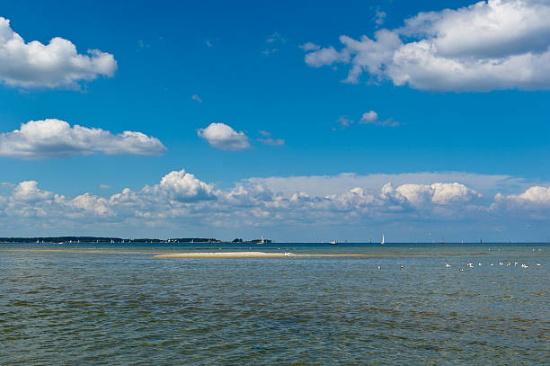 Beach at Laboe and Kiel Fjord on the Baltic Sea estuary