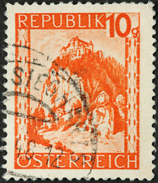 istock hilltop castle on a very old Austrian postage stamp 184334584