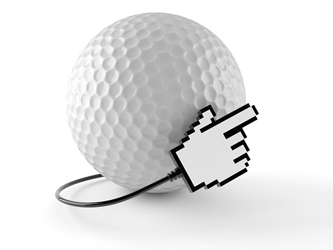 Golf ball with internet cursor isolated on white background