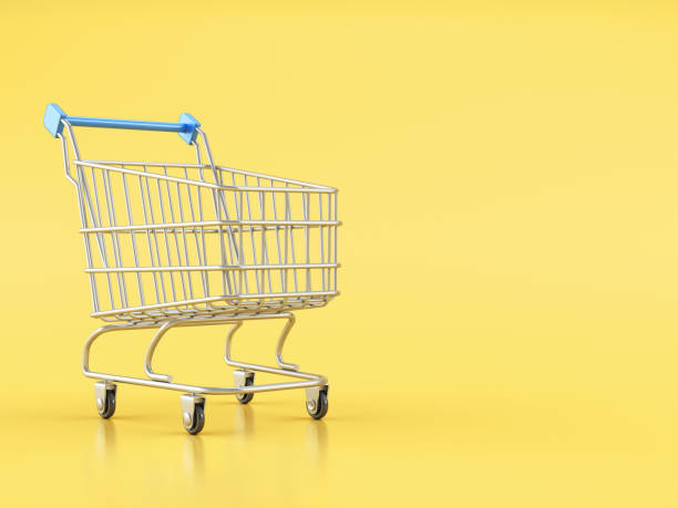 istock Empty Shopping cart on yellow background 1843357192