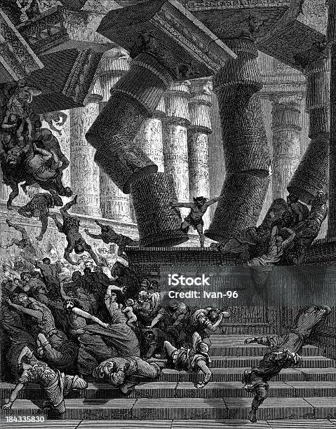 Samson Distrugge Il Tempio - Immagini vettoriali stock e altre immagini di Bibbia - Bibbia, Colonna architettonica, Rompere