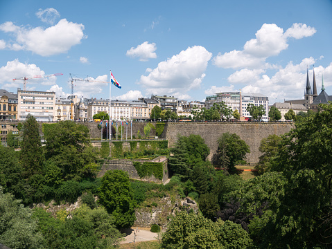 Luxembourg-city, Luxembourg - June 23, 2023: panoramic view on the Place de Constitution during the National Day in Luxembourg
