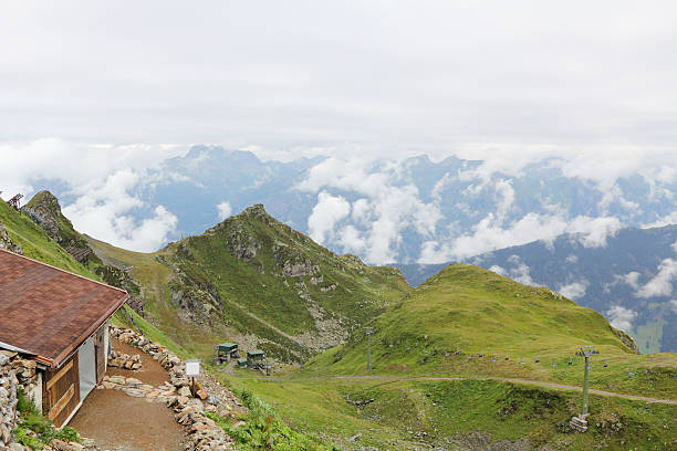 Alpine panorama, Montafon Backside of the Wormser Hütte and near by Kreuzjoch in Austria. silbertal stock pictures, royalty-free photos & images