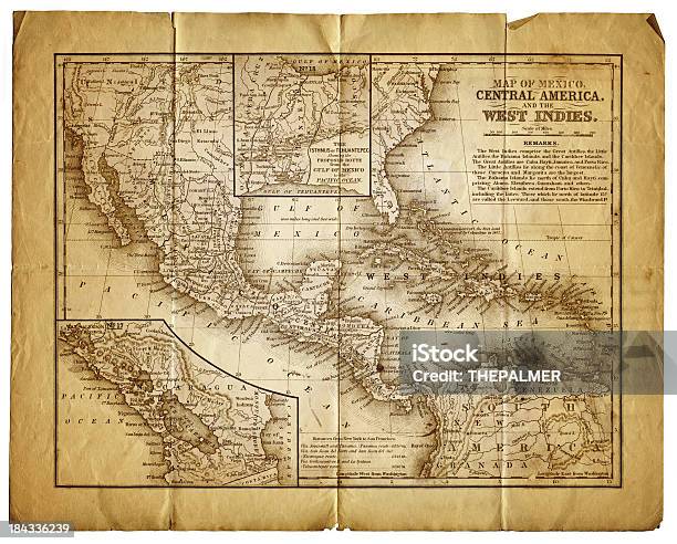 Mappa Di Messico America Centrale E I Caraibi - Immagini vettoriali stock e altre immagini di Carta geografica - Carta geografica, Florida - Stati Uniti, Vecchio stile