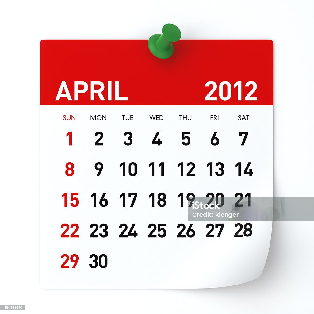 Calendario-Aprile 2012 - Foto stock royalty-free di 2012