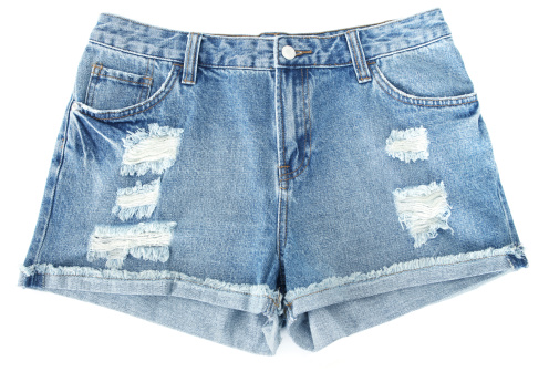 Torn shorts on white background