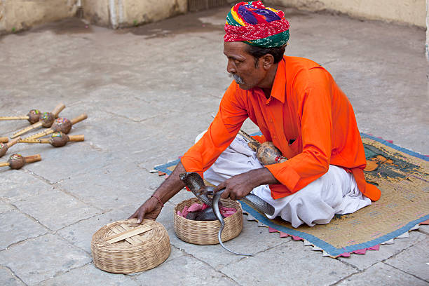 istock Snake charmer with flute and snakes 184337485