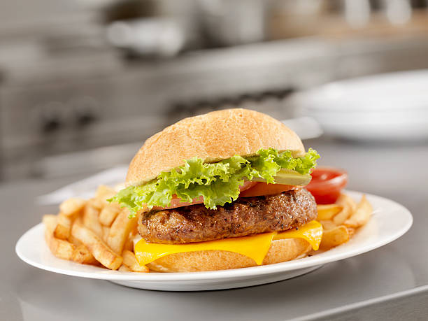 grelhado cheeseburger - commercial kitchen restaurant retail stainless steel imagens e fotografias de stock