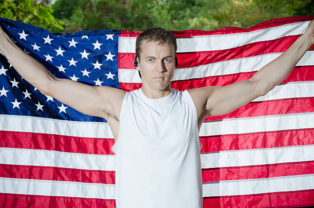 istock Attractive Man with American Flag 184337618