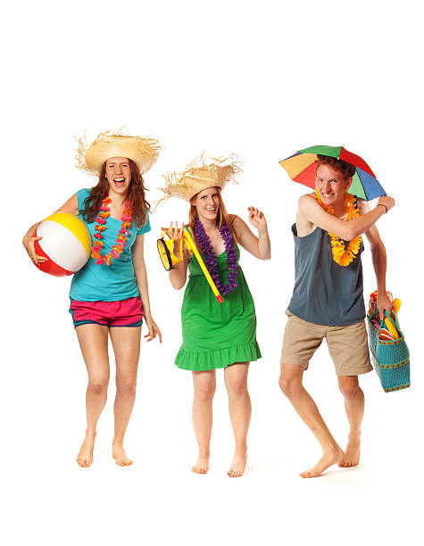 istock Happy Young Adult Tropical Beach Spring Breakers Dancing on White 184337693