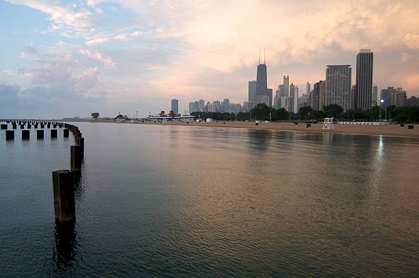 Chicago Beach in the Morning stock photo