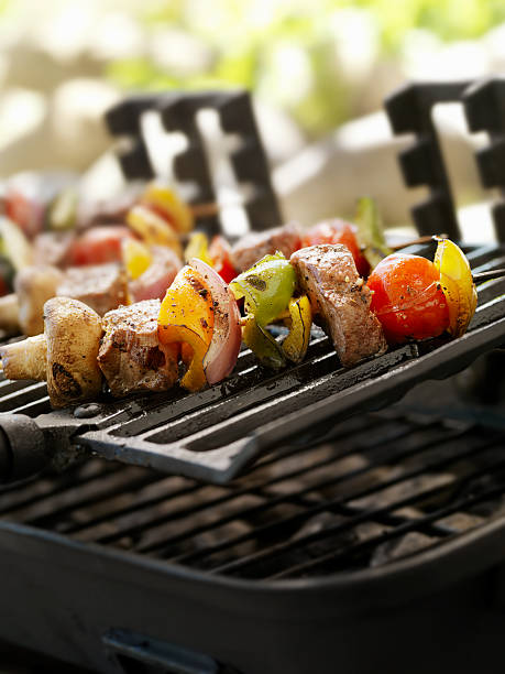 istock Beef and Vegetable Kabobs on a Outdoor BBQ 184338785