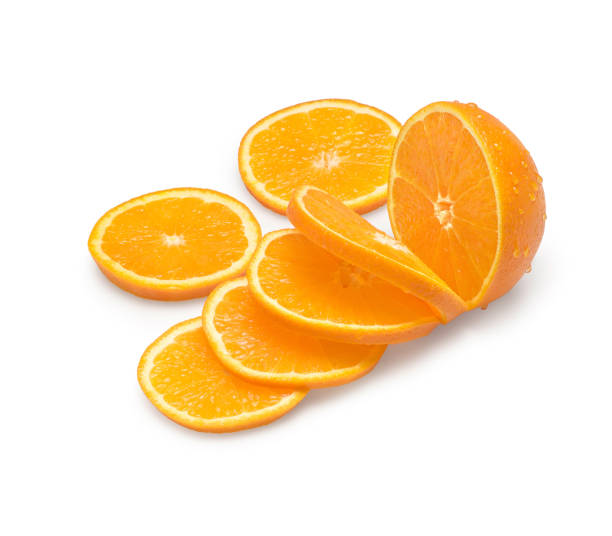 istock Orange slices and half orange on white background 184338876