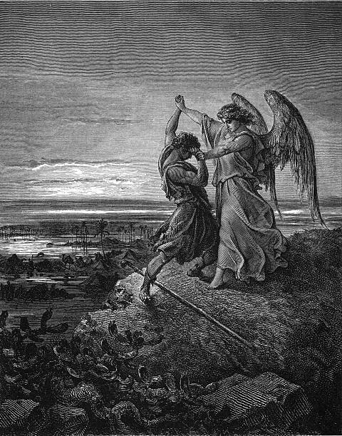 jacob wrestles с ангел - wrestling gustave dore bible religious text stock illustrations