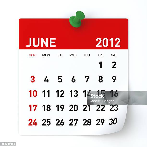 Czerwiec 2012 Kalendarz - zdjęcia stockowe i więcej obrazów 2012 - 2012, Bez ludzi, Białe tło