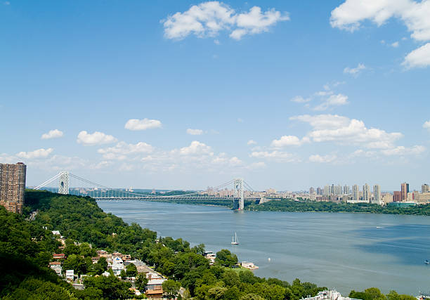 George Washington Bridge and Manhattan viewed from Fort Lee, NJ stock photo