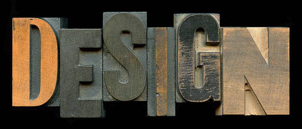 Design Type Blocks The word DESIGN in antique letterpress style wood type blocks typescript print letterpress block stock pictures, royalty-free photos & images