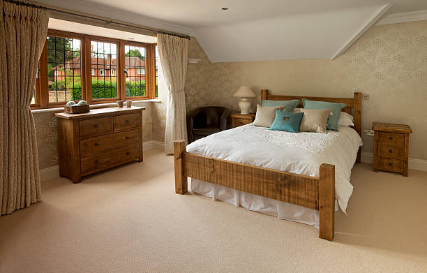 oak furnished rustic bedroom