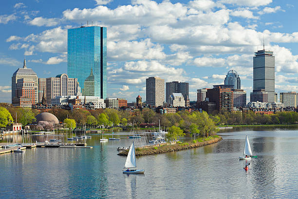 Boston, MA day skyline and Back Bay with sailboats