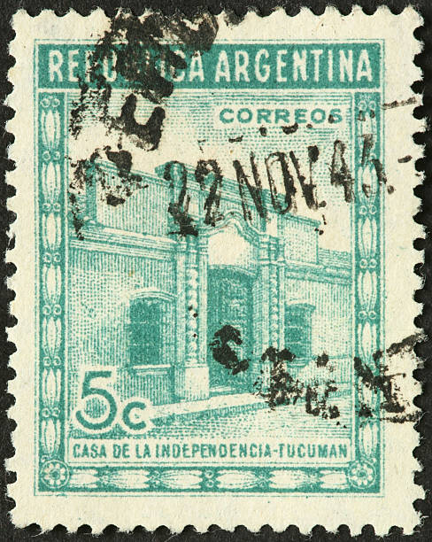 istock Independence House, Tucuman Argentina on an old postage stamp 184342126