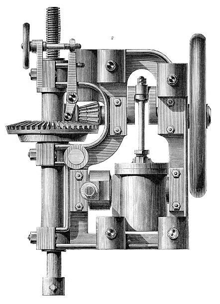 Vintage engraving from 1860 of a Transportable steam drilling machine