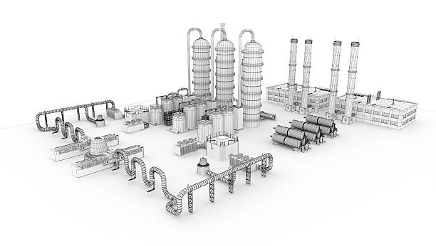 3 d skizze der industrie treibstofftank 2 - petrochemical plant stock-fotos und bilder