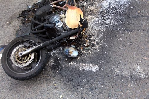Remains of a burnt out motorbike