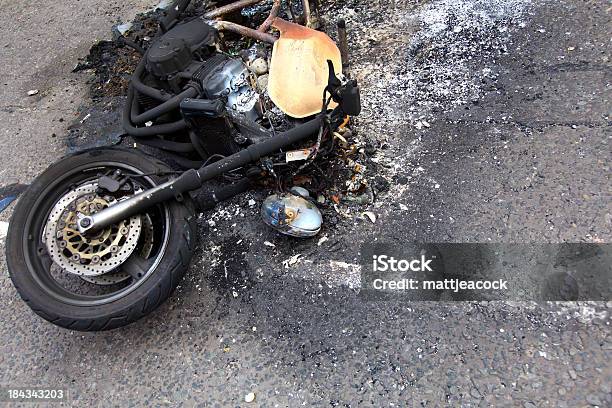 Burnt Out Motorbike Stock Photo - Download Image Now - Motorcycle, Crash, Misfortune