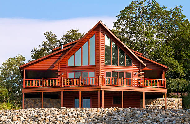 현대적이다 로그 하우스 - cabin log cabin log house 뉴스 사진 이미지